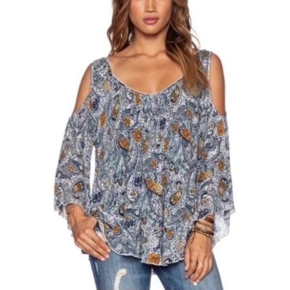 Free People Floral Paisley Cold Shoulder Blouse Top - Picture 9 of 14